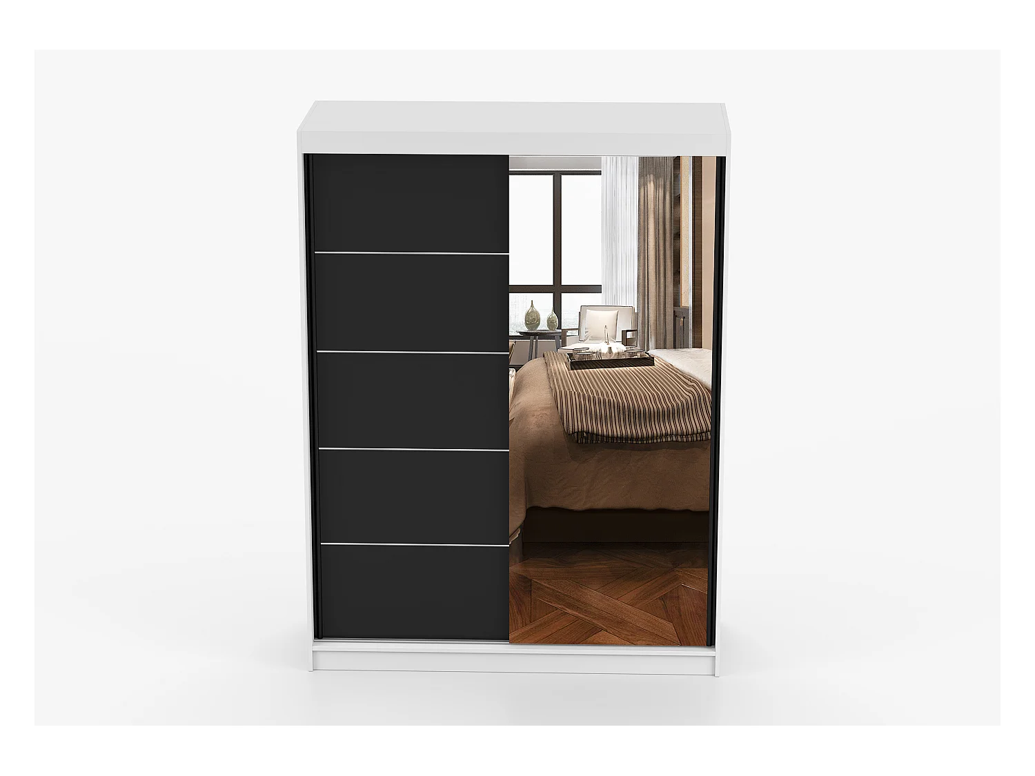 Armoire Irinaé 150 cm avec miroir - Blanc - Noir