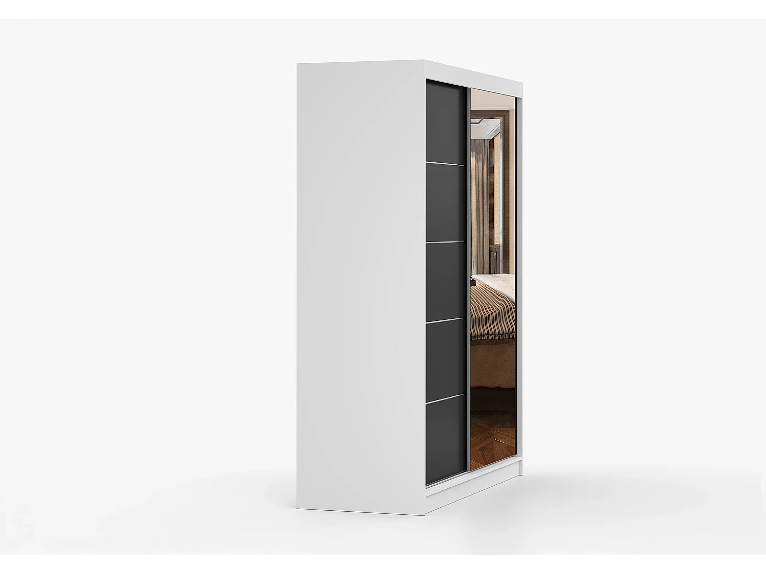 Armoire Irinaé 150 cm avec miroir - Blanc - Noir