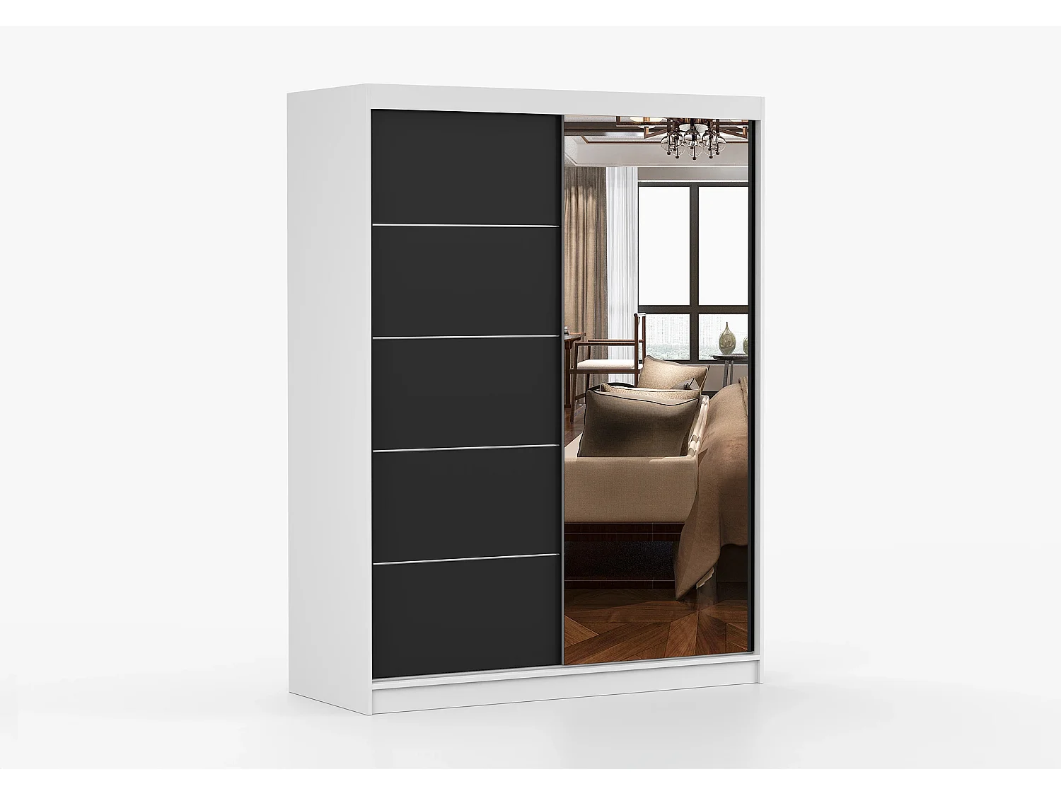 Armoire Irinaé 150 cm avec miroir - Blanc - Noir