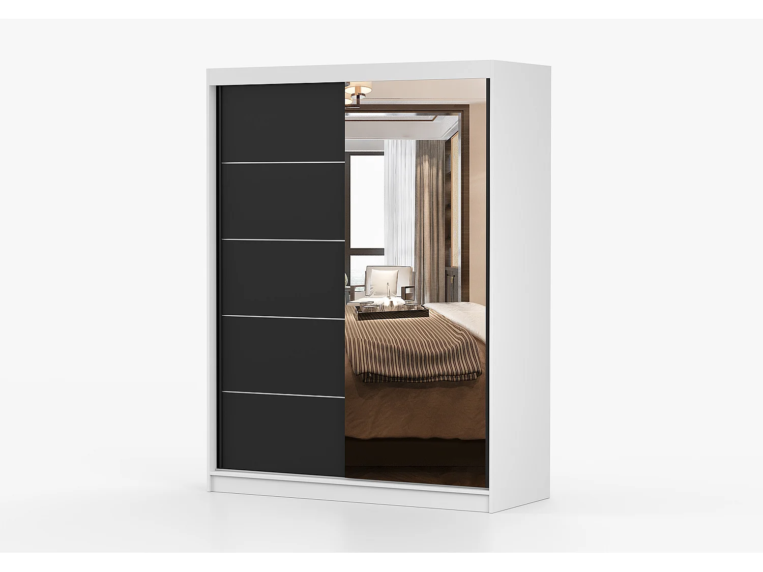 Armoire Irinaé 150 cm avec miroir - Blanc - Noir