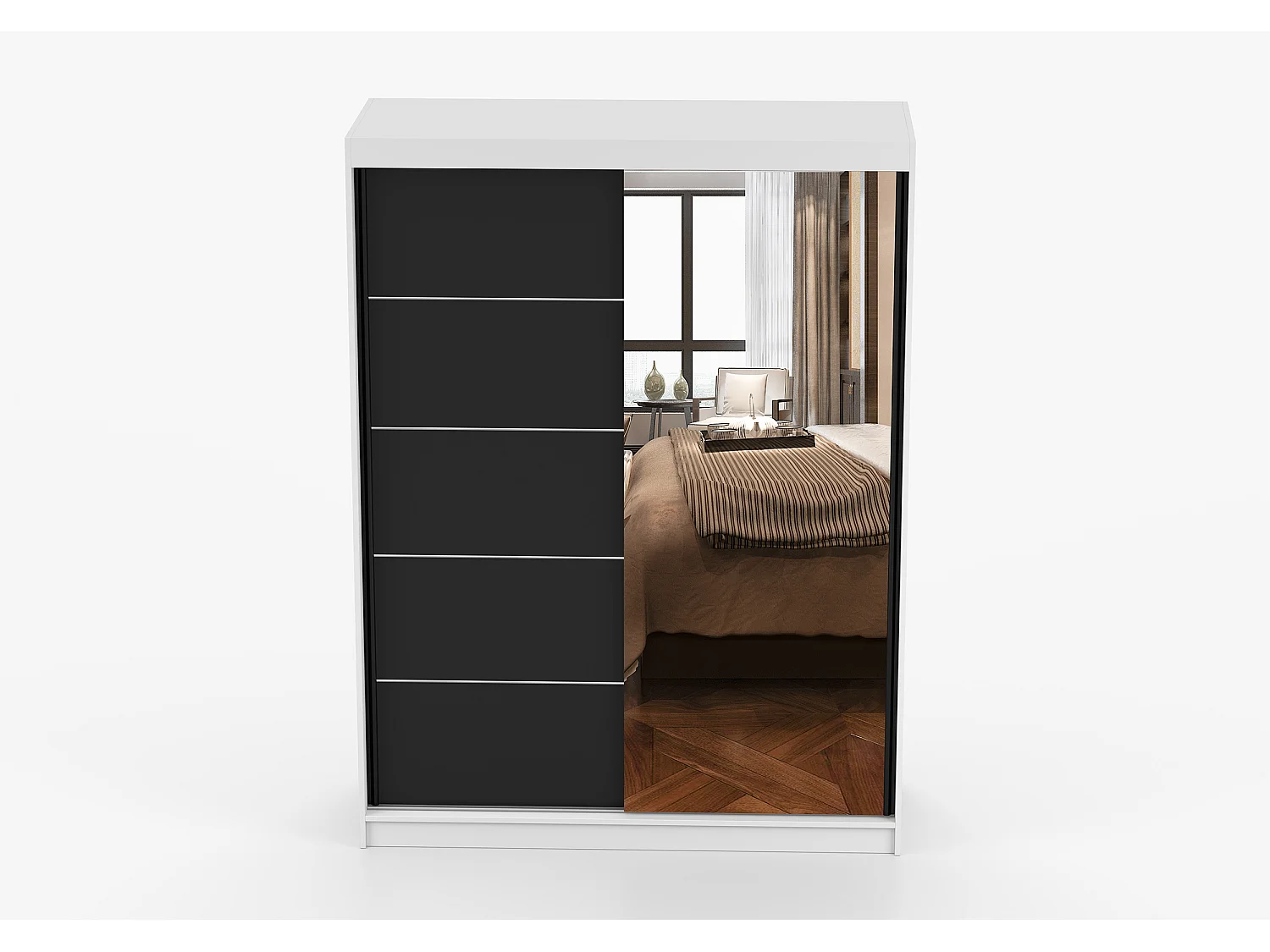 Armoire Irinaé 150 cm avec miroir - Blanc - Noir