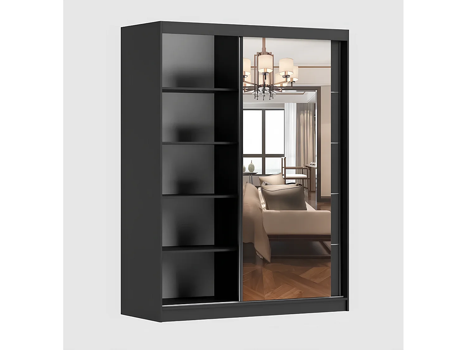 Armoire Irinaé 150 cm avec miroir - Blanc - Noir
