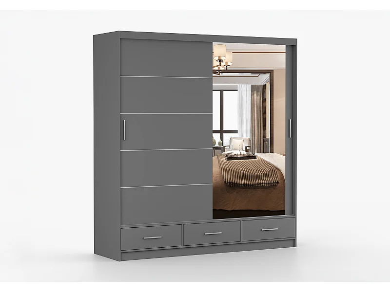 Armoire Solian 203 cm avec miroir - Gris