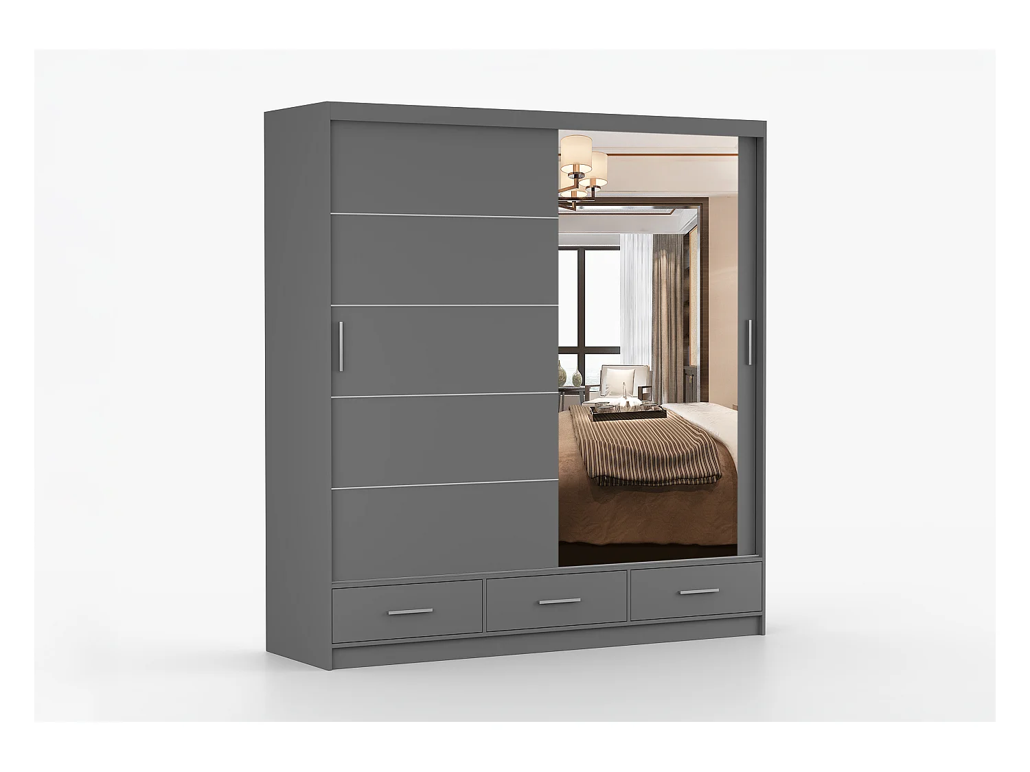 Armoire Solian 203 cm avec miroir - Gris
