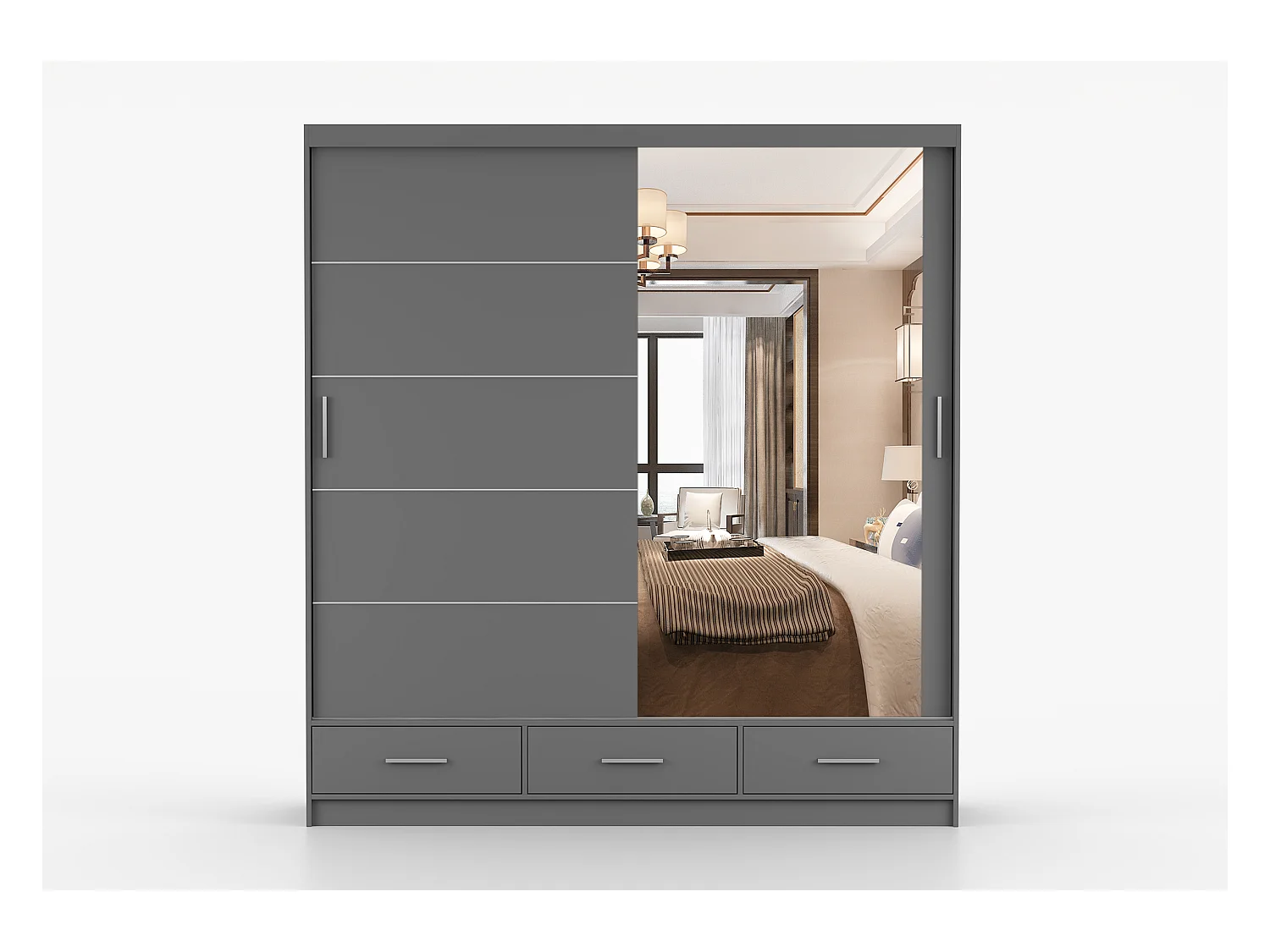 Armoire Solian 203 cm avec miroir - Gris