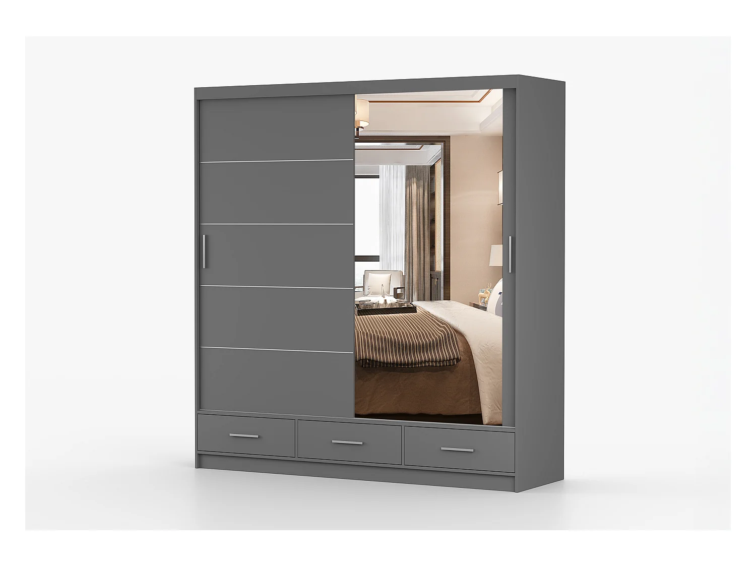 Armoire Solian 203 cm avec miroir - Gris