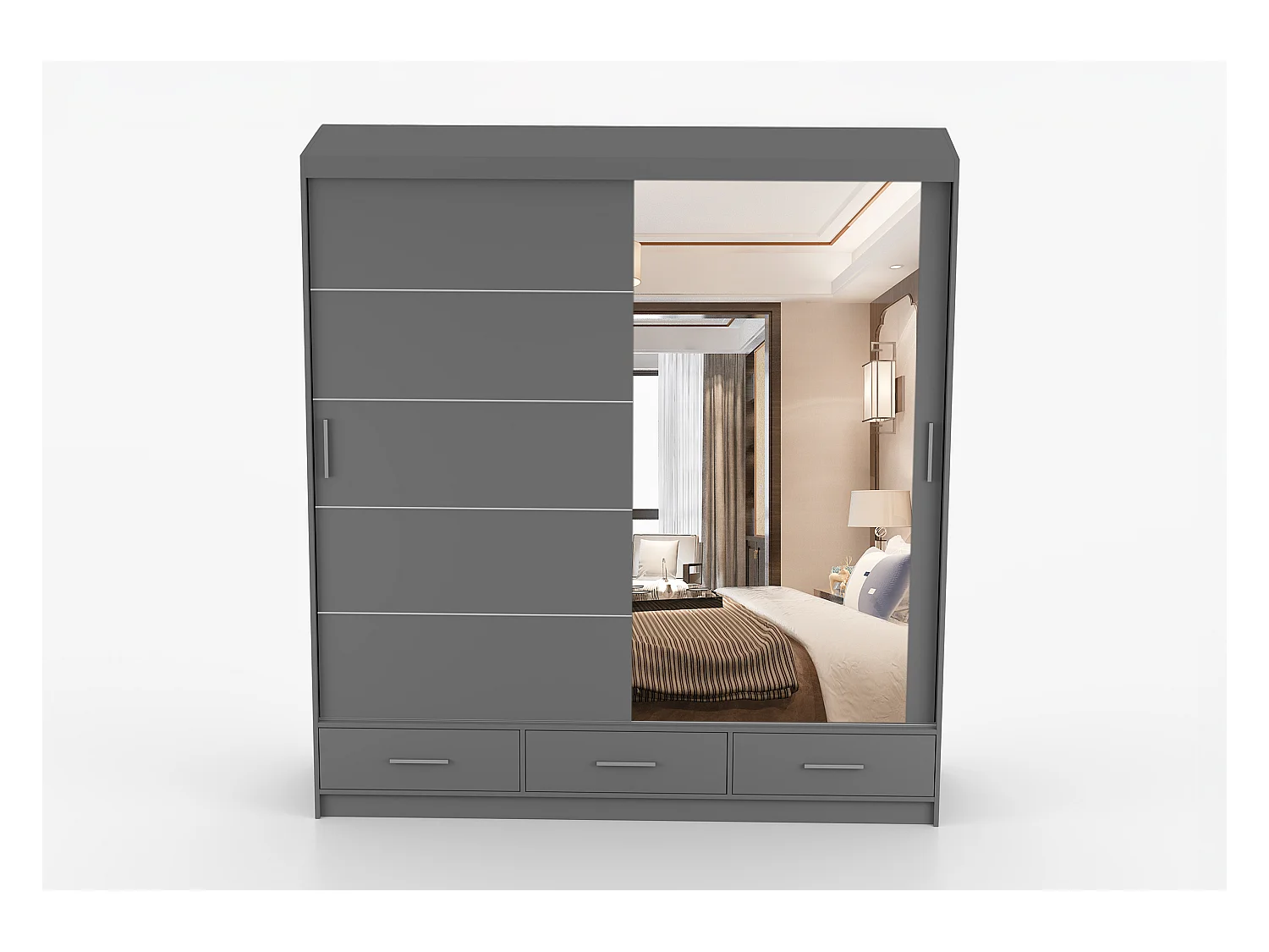 Armoire Solian 203 cm avec miroir - Gris