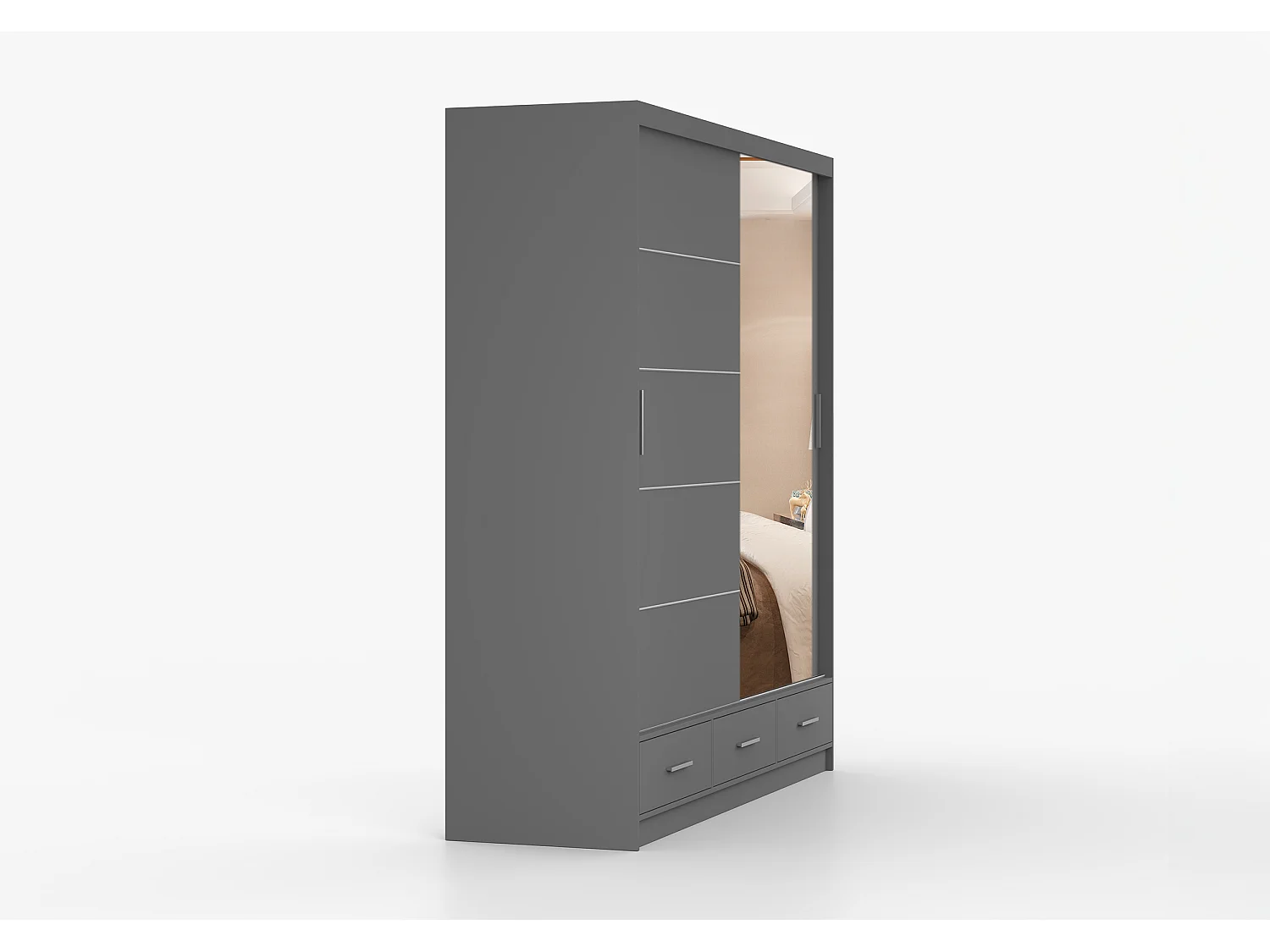 Armoire Solian 203 cm avec miroir - Gris