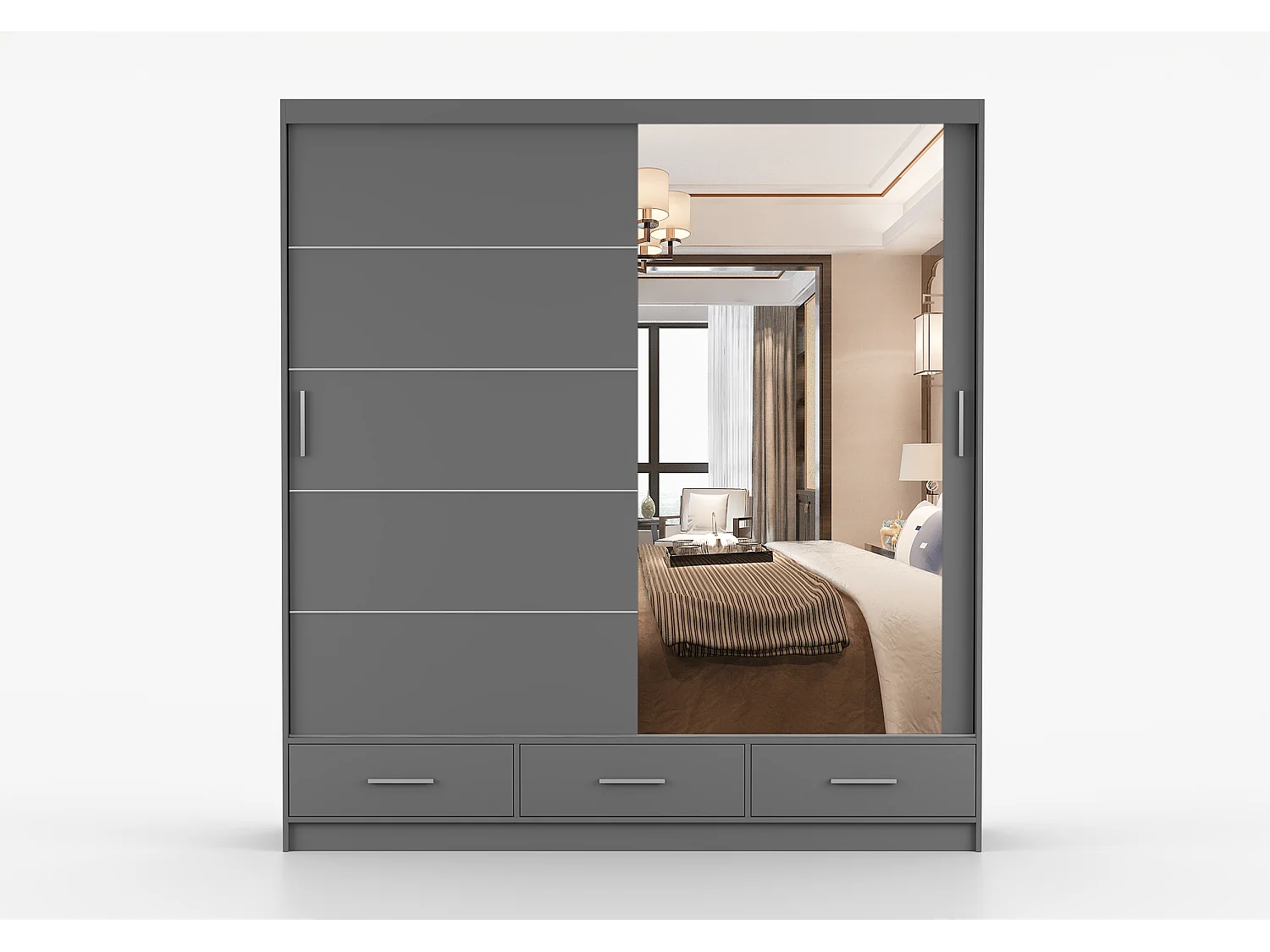 Armoire Solian 203 cm avec miroir - Gris