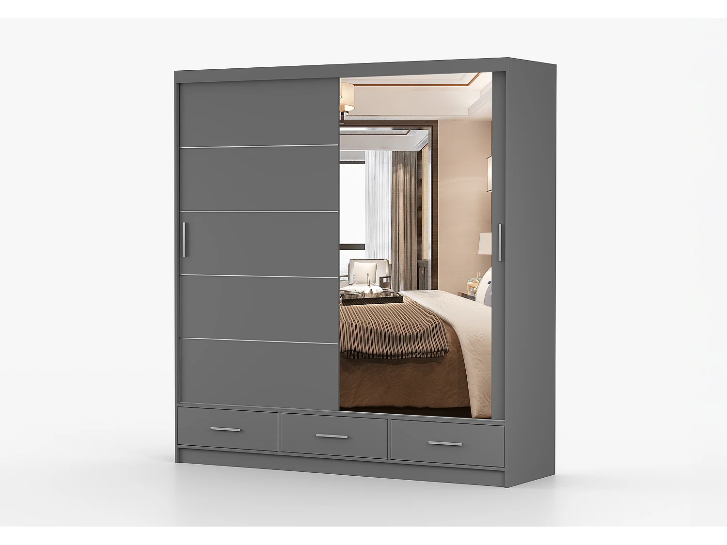 Armoire Solian 203 cm avec miroir - Gris