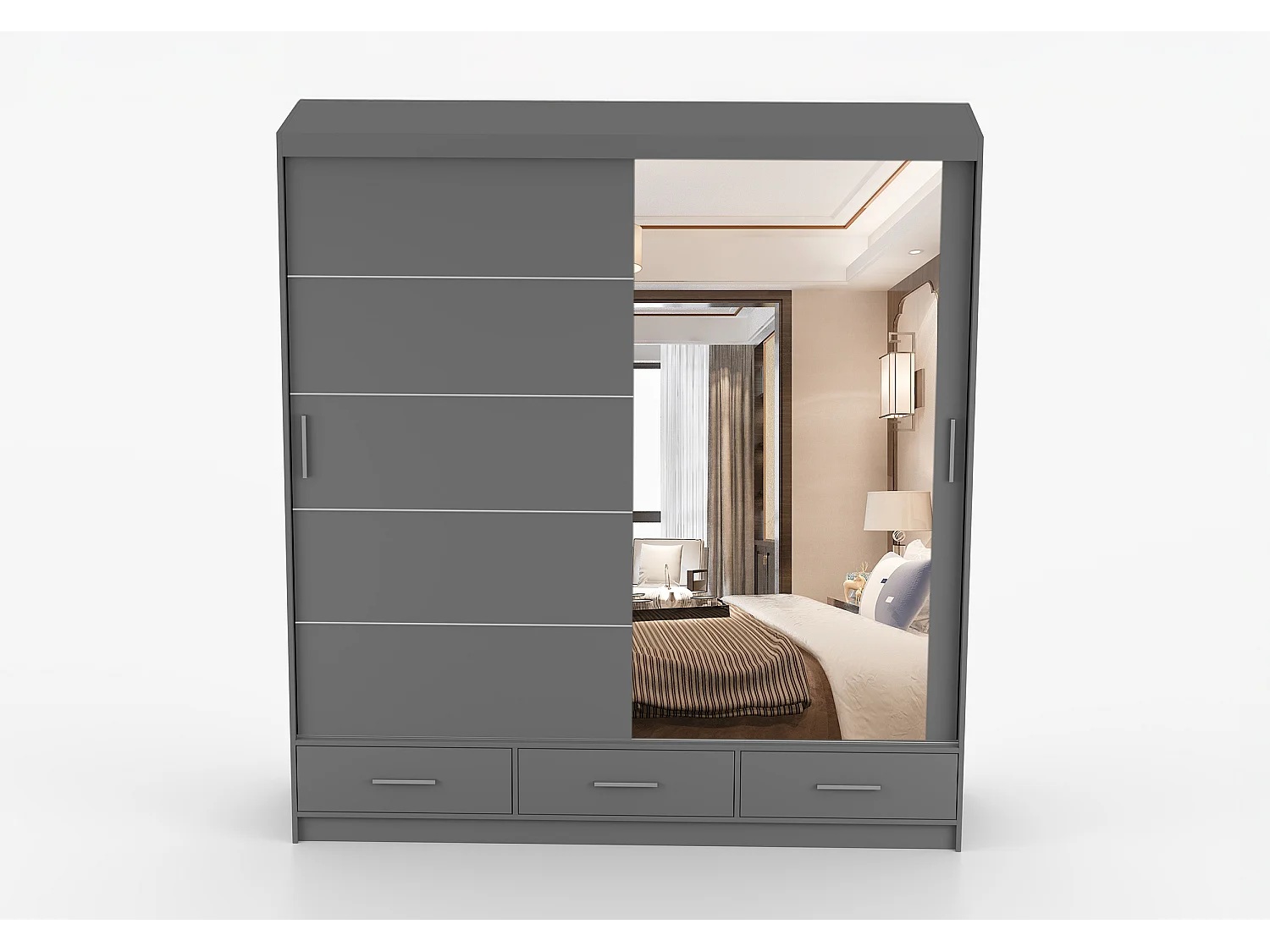 Armoire Solian 203 cm avec miroir - Gris