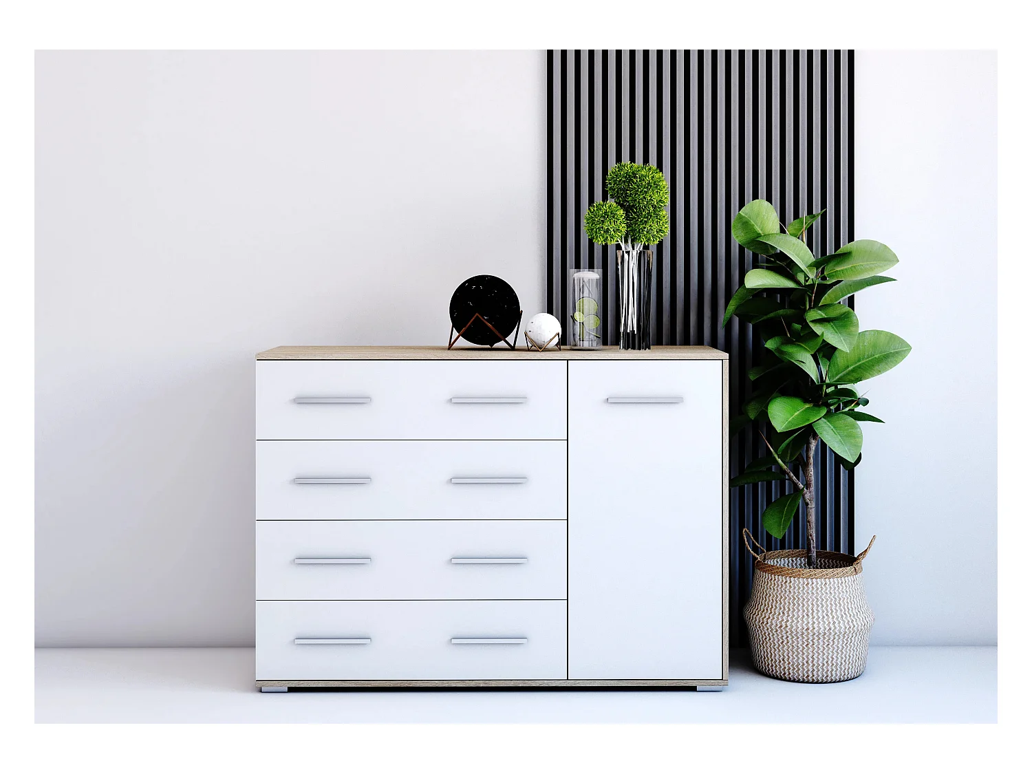 Commode Ilario II 135 cm - Chêne - Blanc