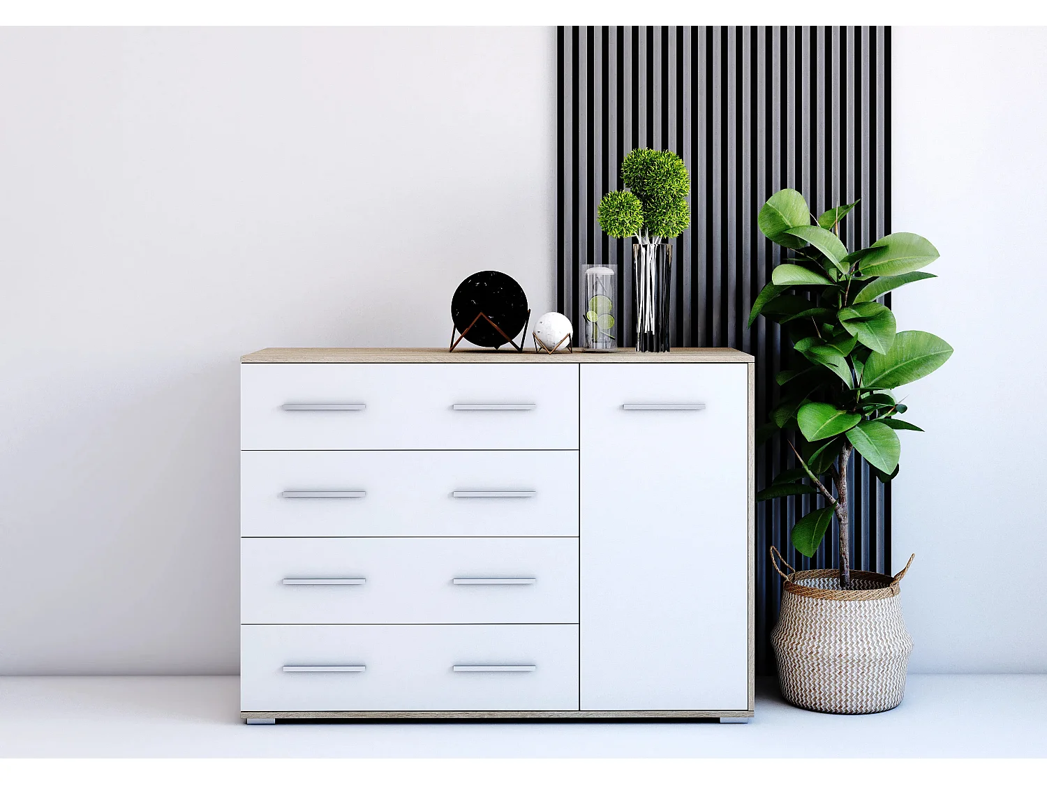 Commode Ilario II 135 cm - Chêne - Blanc