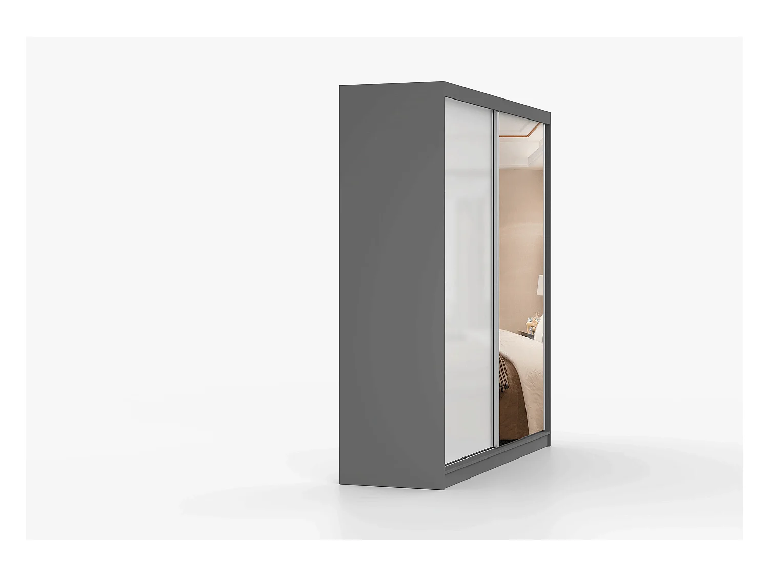 Armoire Orphée 203 cm avec miroir - Gris - Blanc
