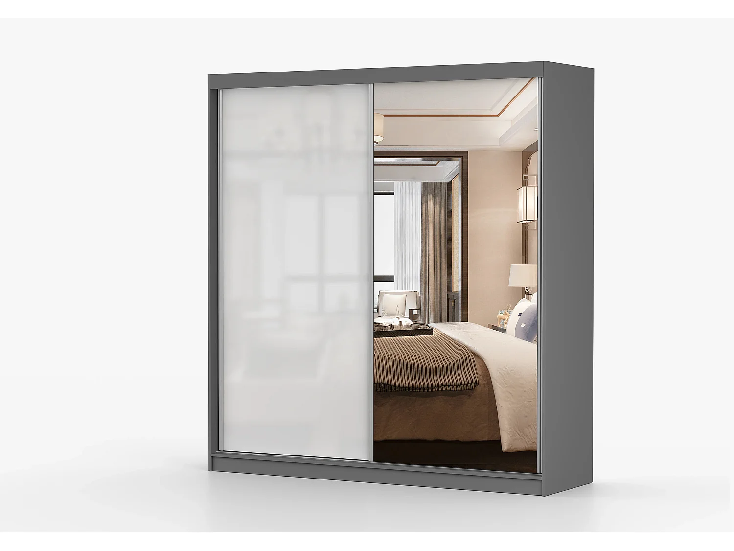 Armoire Orphée 203 cm avec miroir - Gris - Blanc