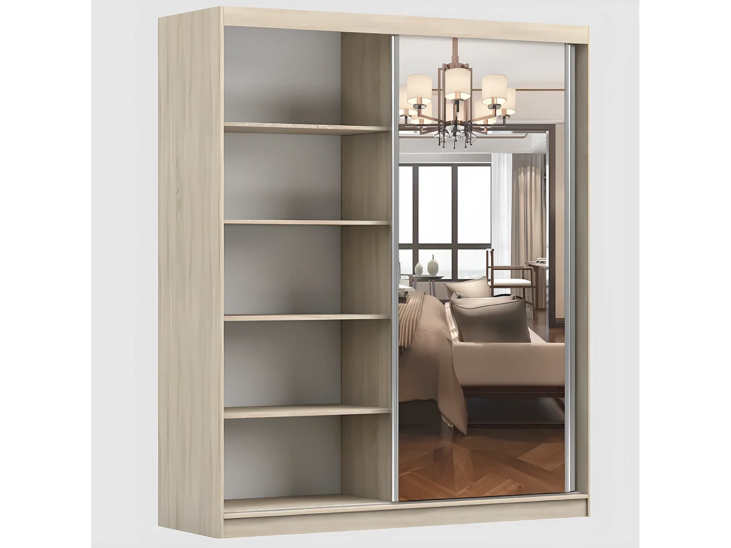 Armoire Orphée 203 cm avec miroir - Gris - Blanc