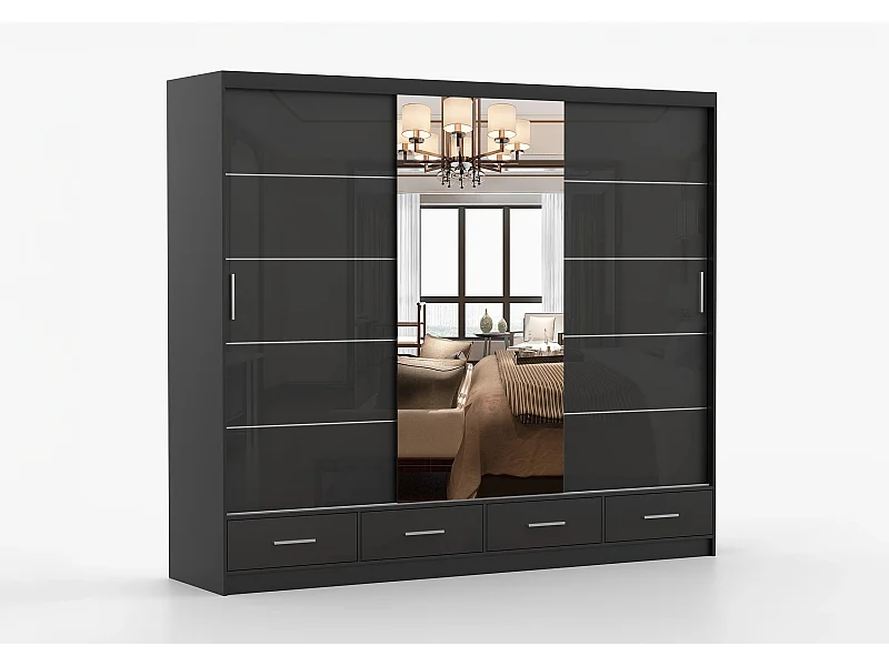 Armoire Soren 250 cm avec miroir - Noir