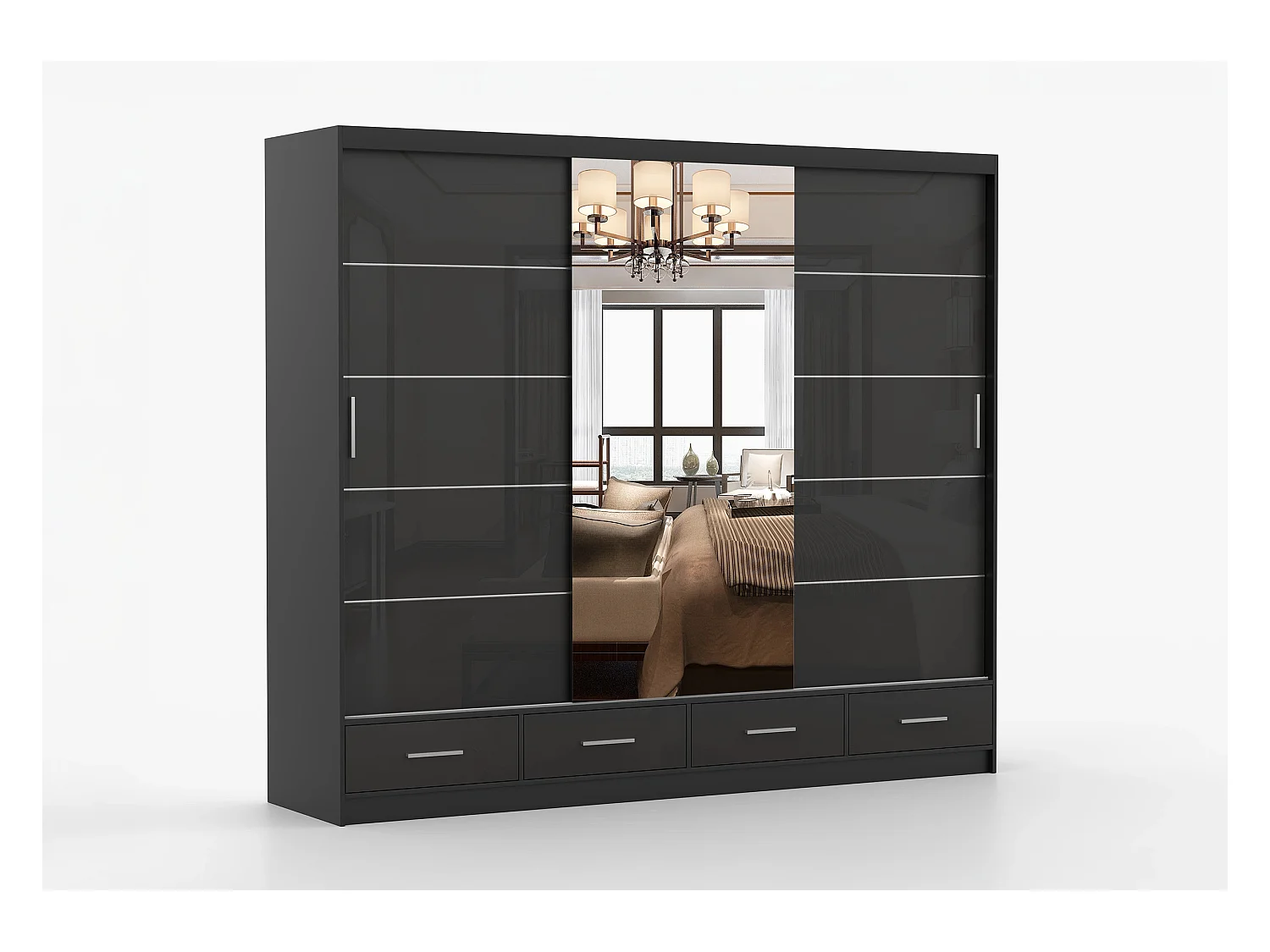 Armoire Soren 250 cm avec miroir - Noir