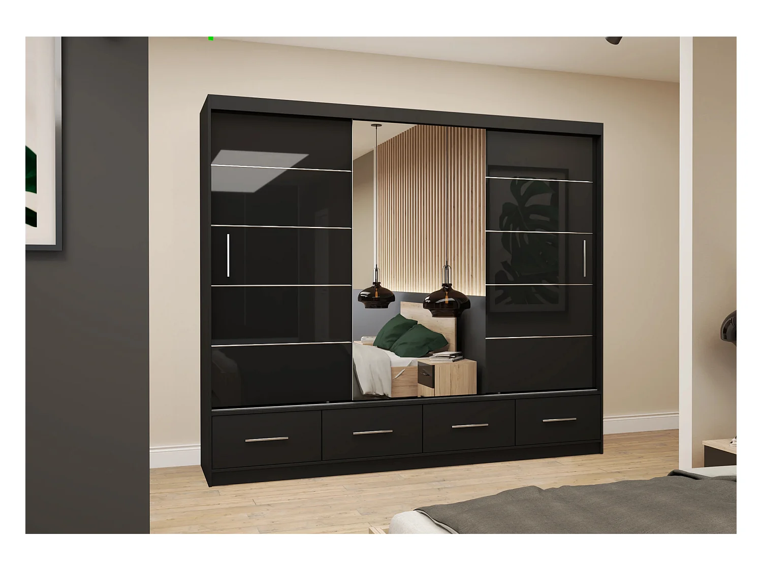 Armoire Soren 250 cm avec miroir - Noir