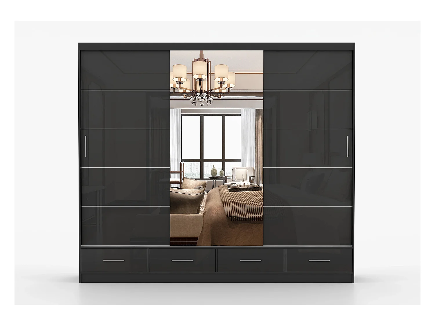 Armoire Soren 250 cm avec miroir - Noir