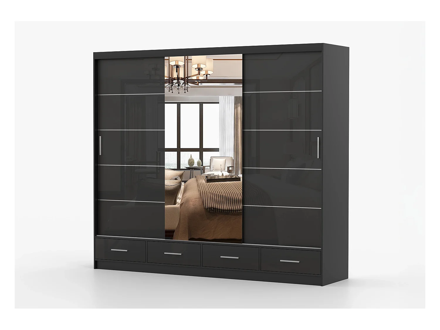 Armoire Soren 250 cm avec miroir - Noir