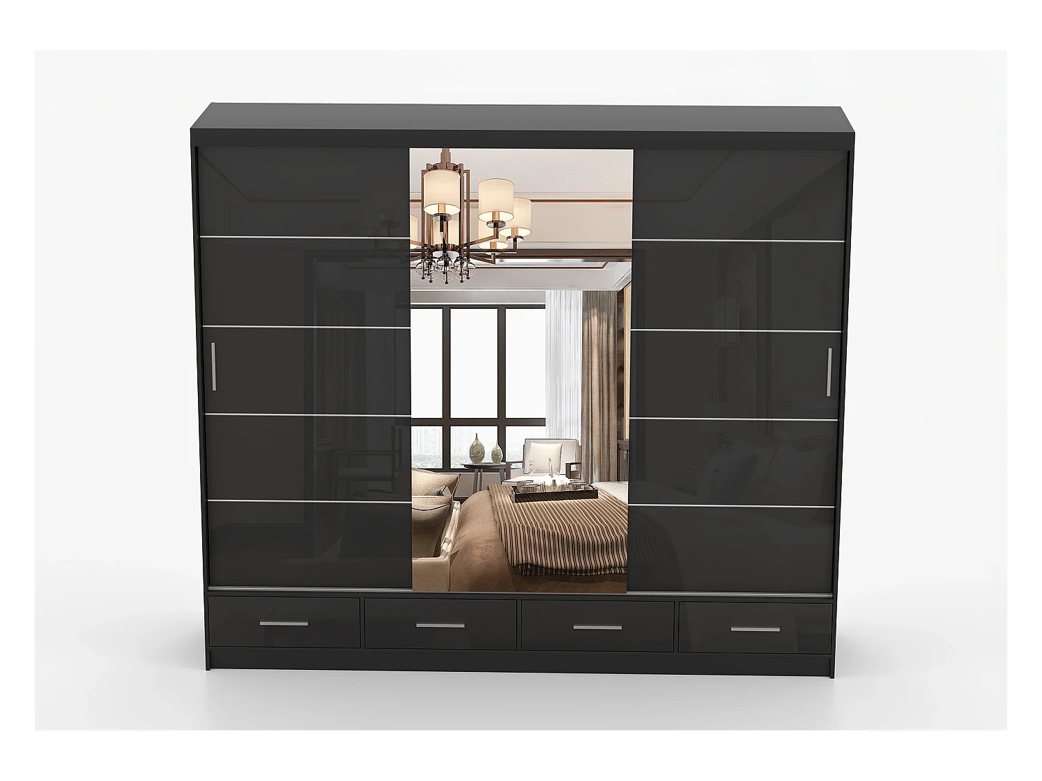 Armoire Soren 250 cm avec miroir - Noir