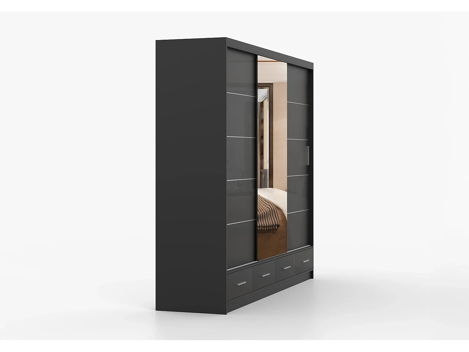 Armoire Soren 250 cm avec miroir - Noir