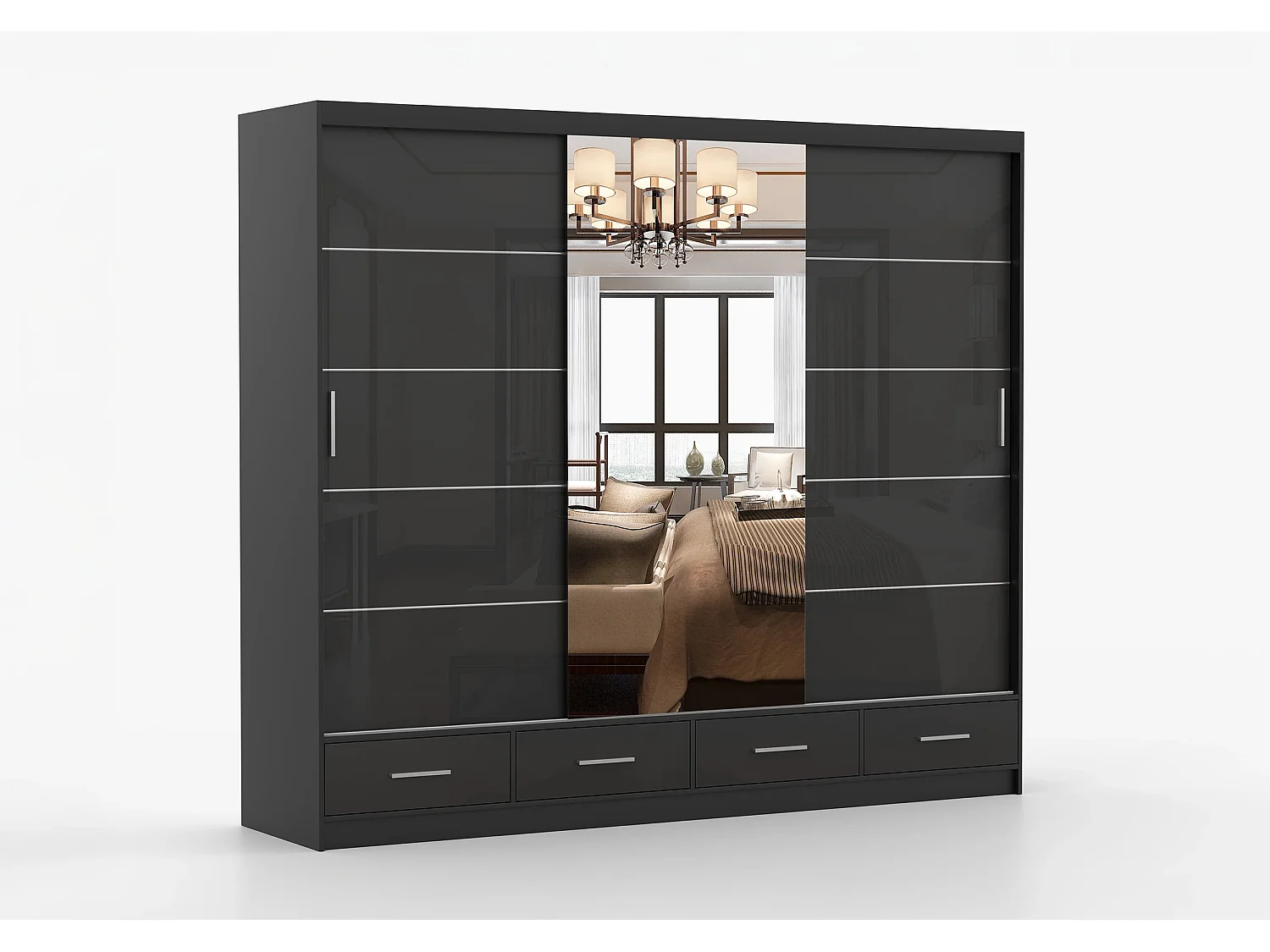 Armoire Soren 250 cm avec miroir - Noir