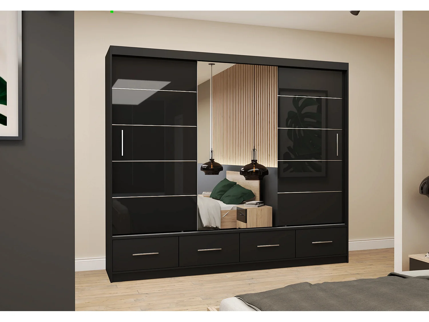 Armoire Soren 250 cm avec miroir - Noir