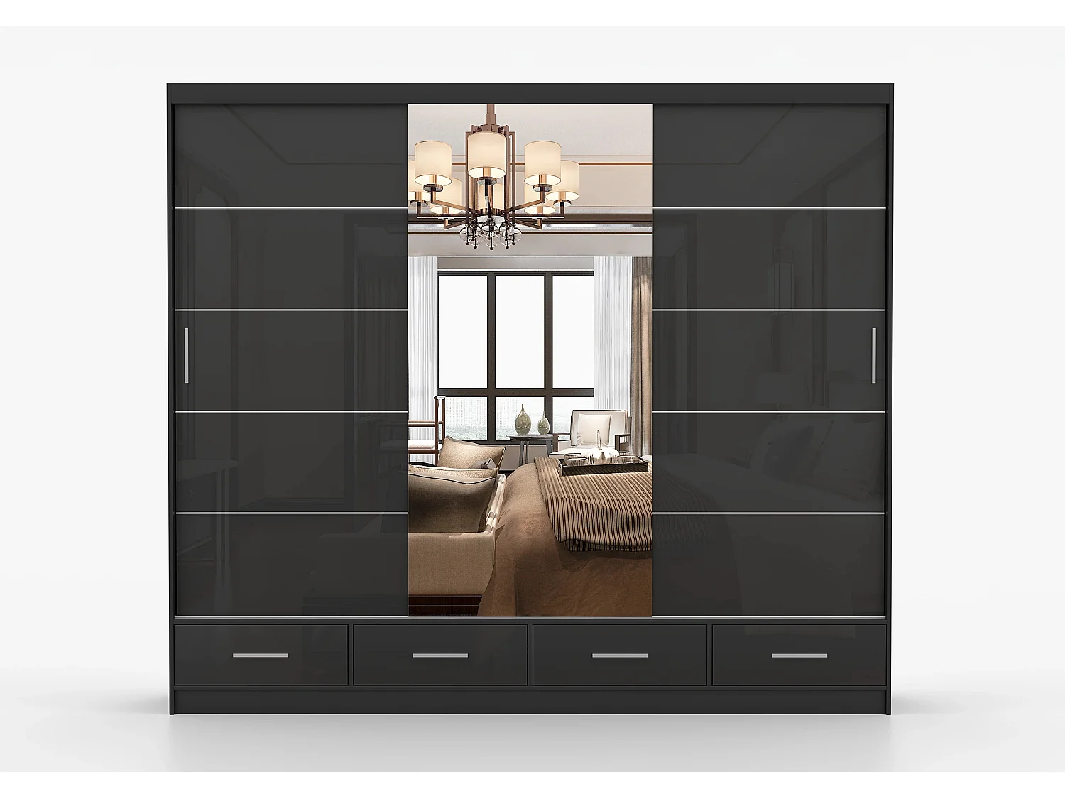 Armoire Soren 250 cm avec miroir - Noir