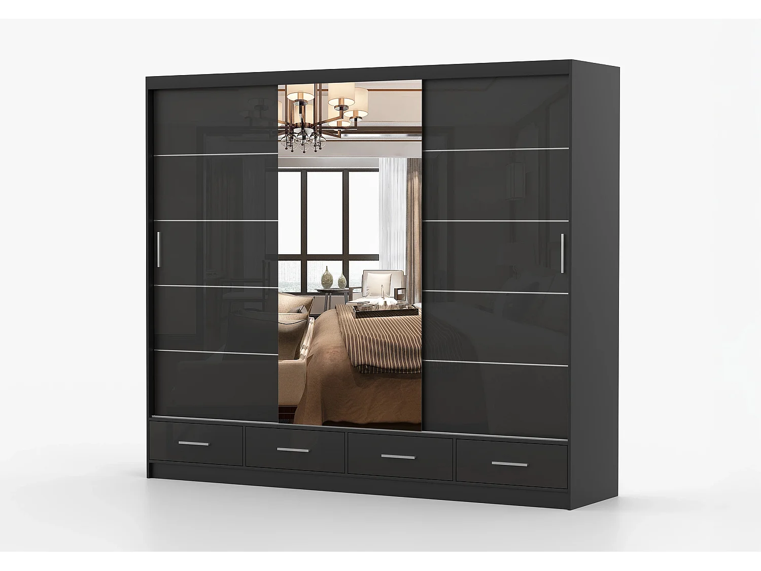 Armoire Soren 250 cm avec miroir - Noir