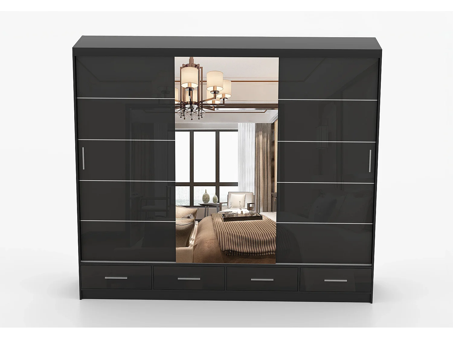 Armoire Soren 250 cm avec miroir - Noir