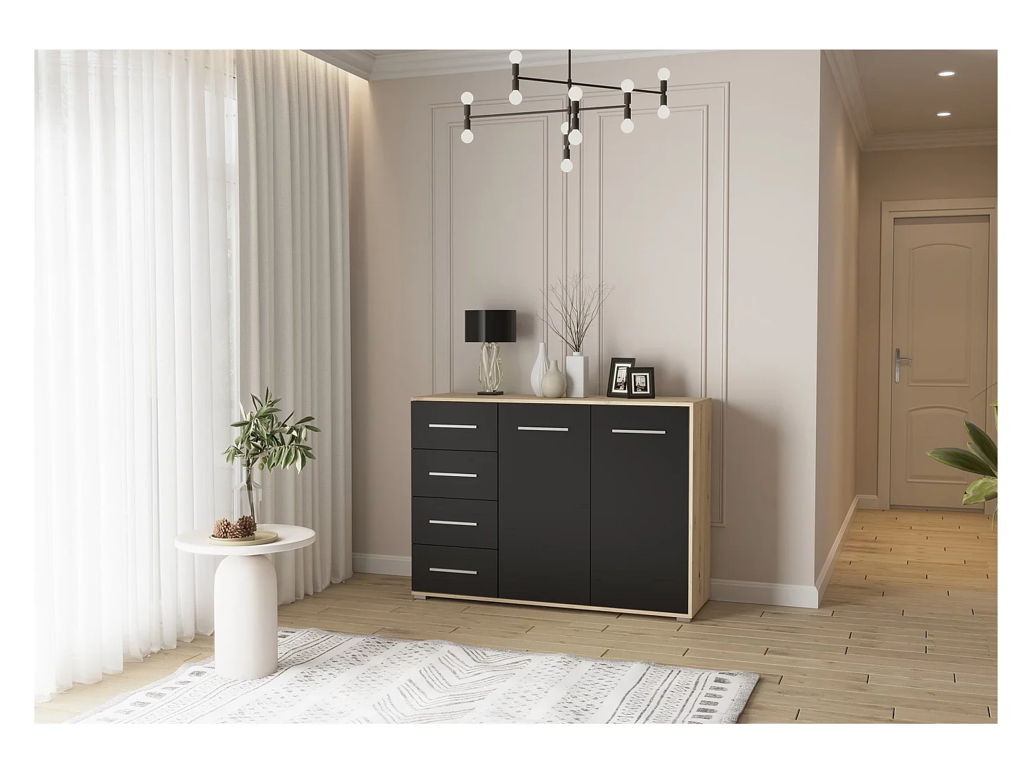 Buffet - Commode Ilario III 135 cm - Aspect mat - Artisan - Noir