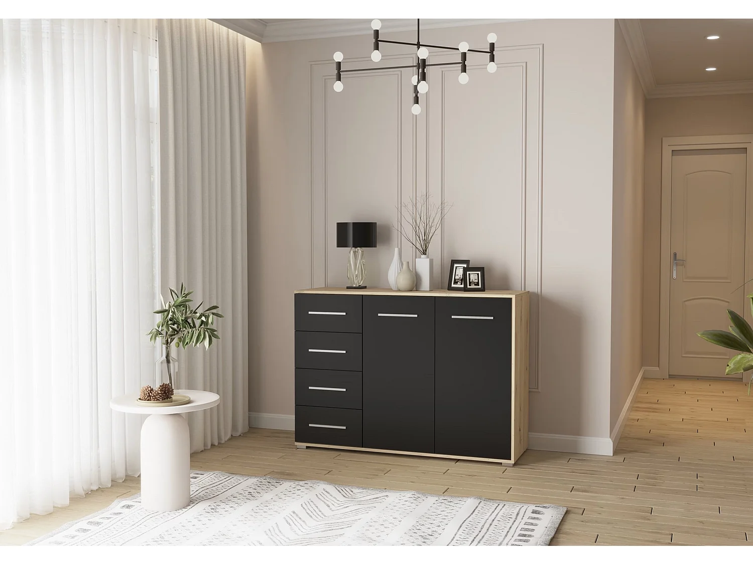 Buffet - Commode Ilario III 135 cm - Aspect mat - Artisan - Noir