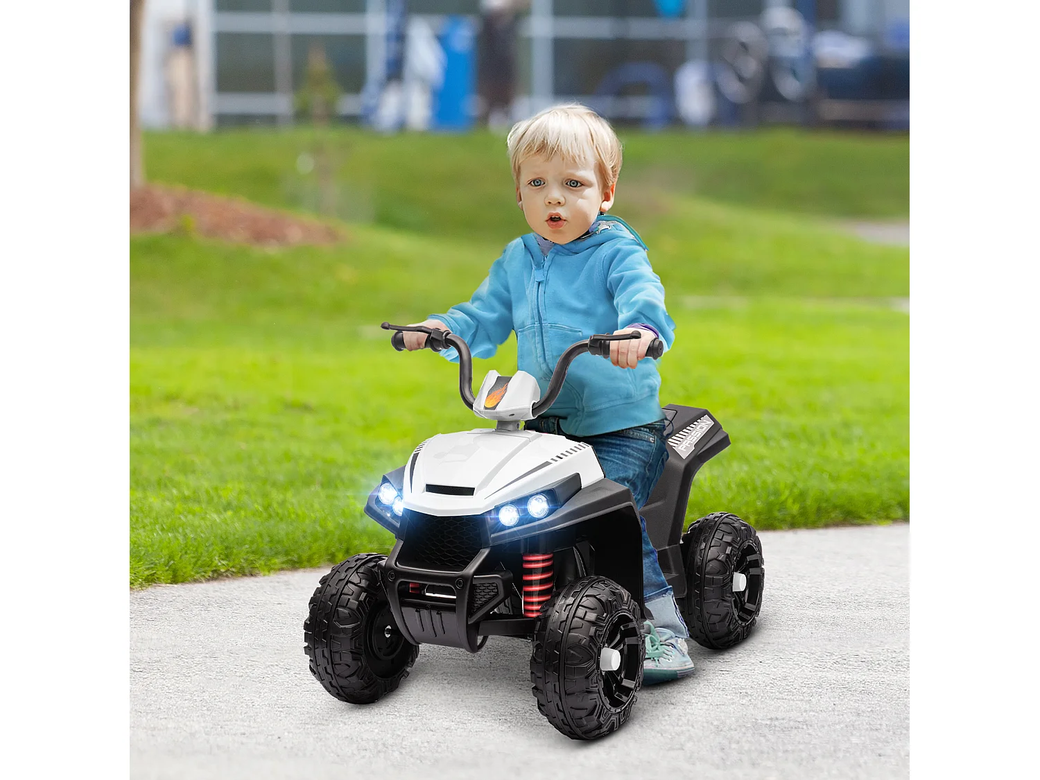 Quad électrique enfant 2 moteurs 12V 5 Km/h max. marche AV AR nombreux effets blanc