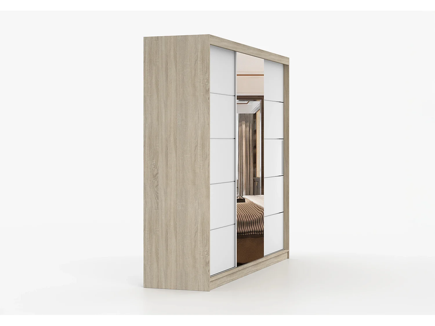 Armoire Olympe 233 cm avec miroir - Chêne - Blanc