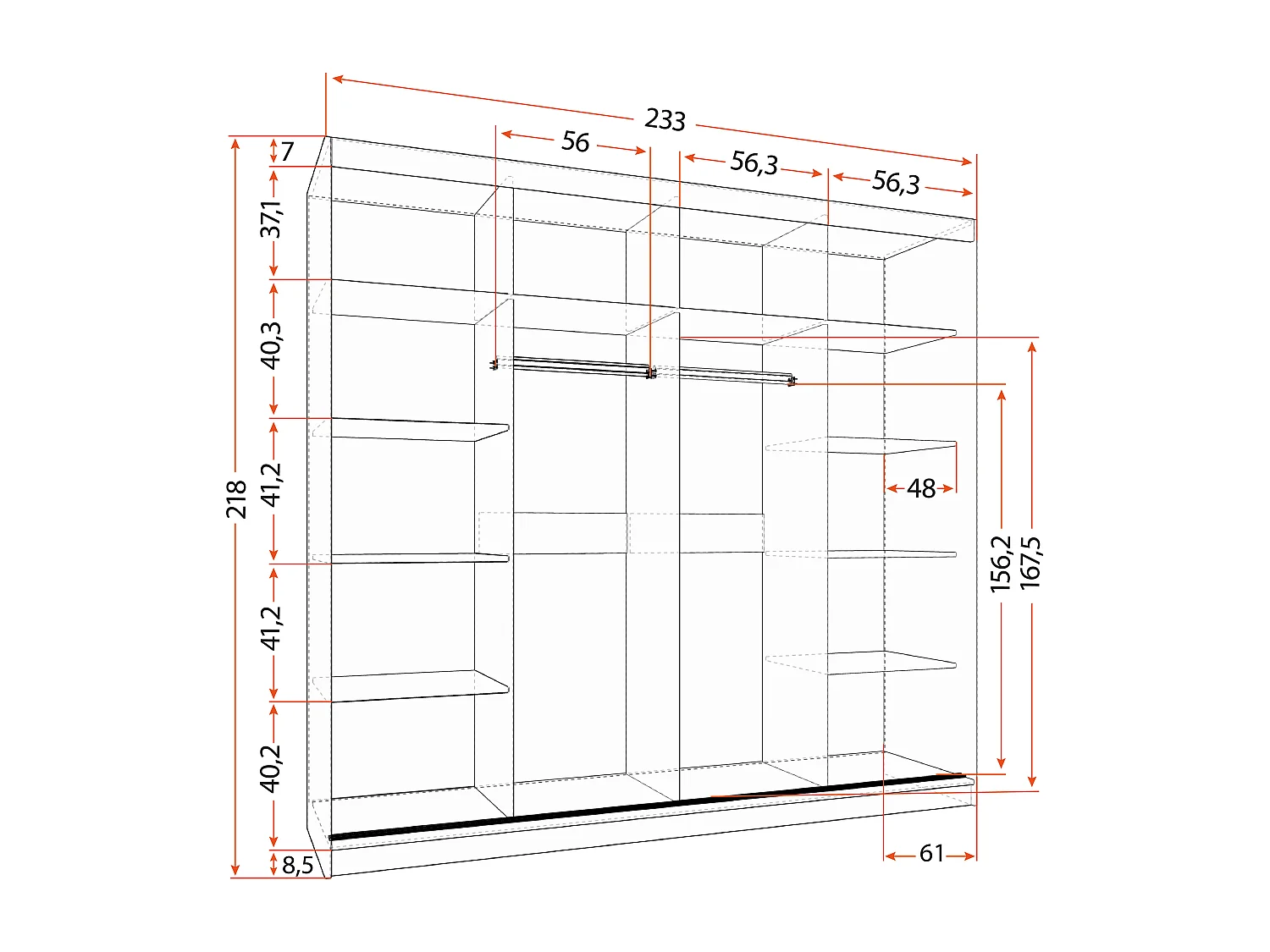 Armoire Olympe 233 cm avec miroir - Chêne - Blanc