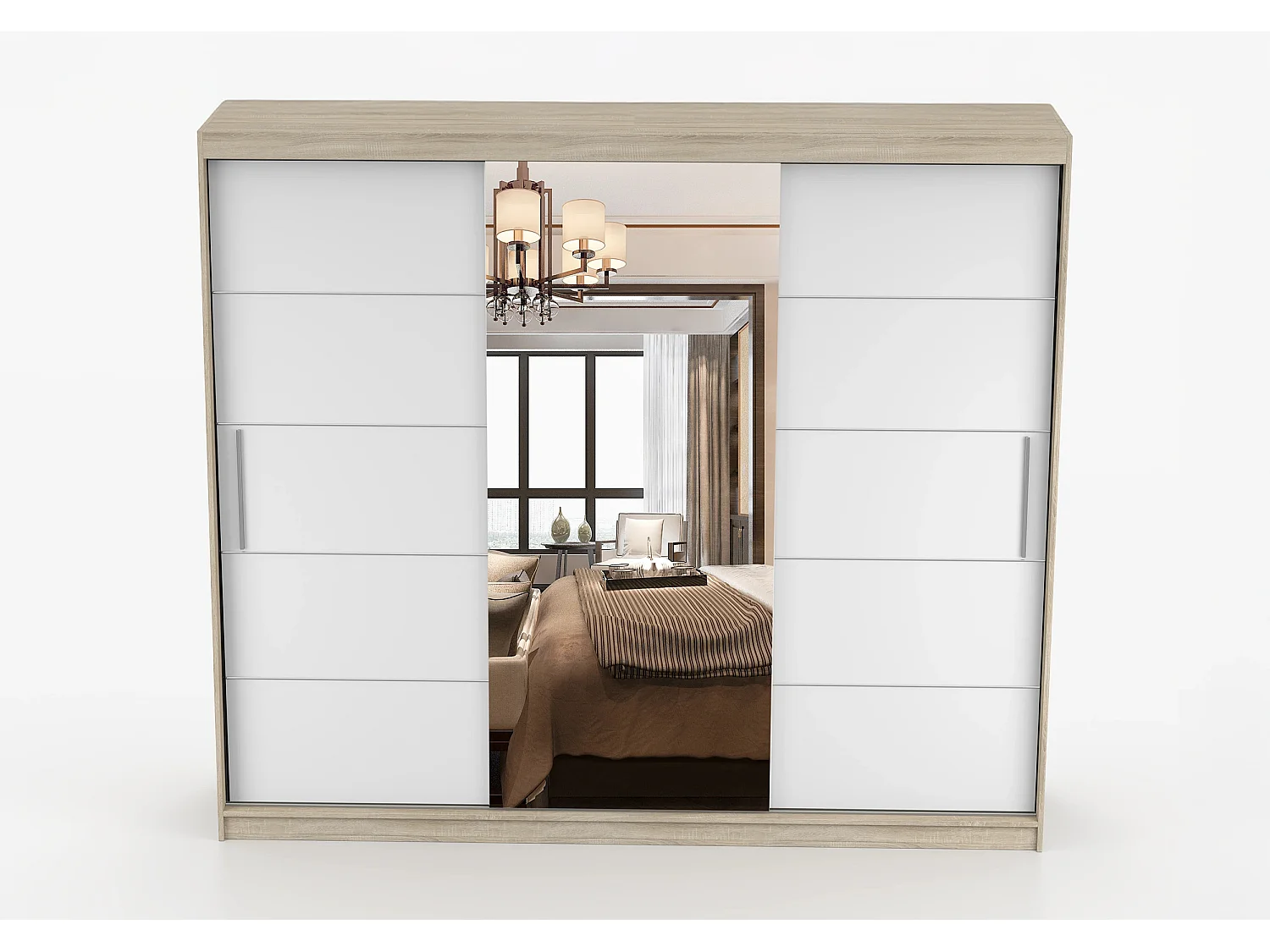 Armoire Olympe 233 cm avec miroir - Chêne - Blanc