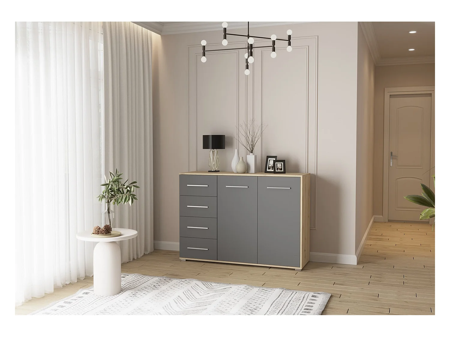 Buffet - Commode Ilario III 135 cm - Aspect mat - Artisan - Gris