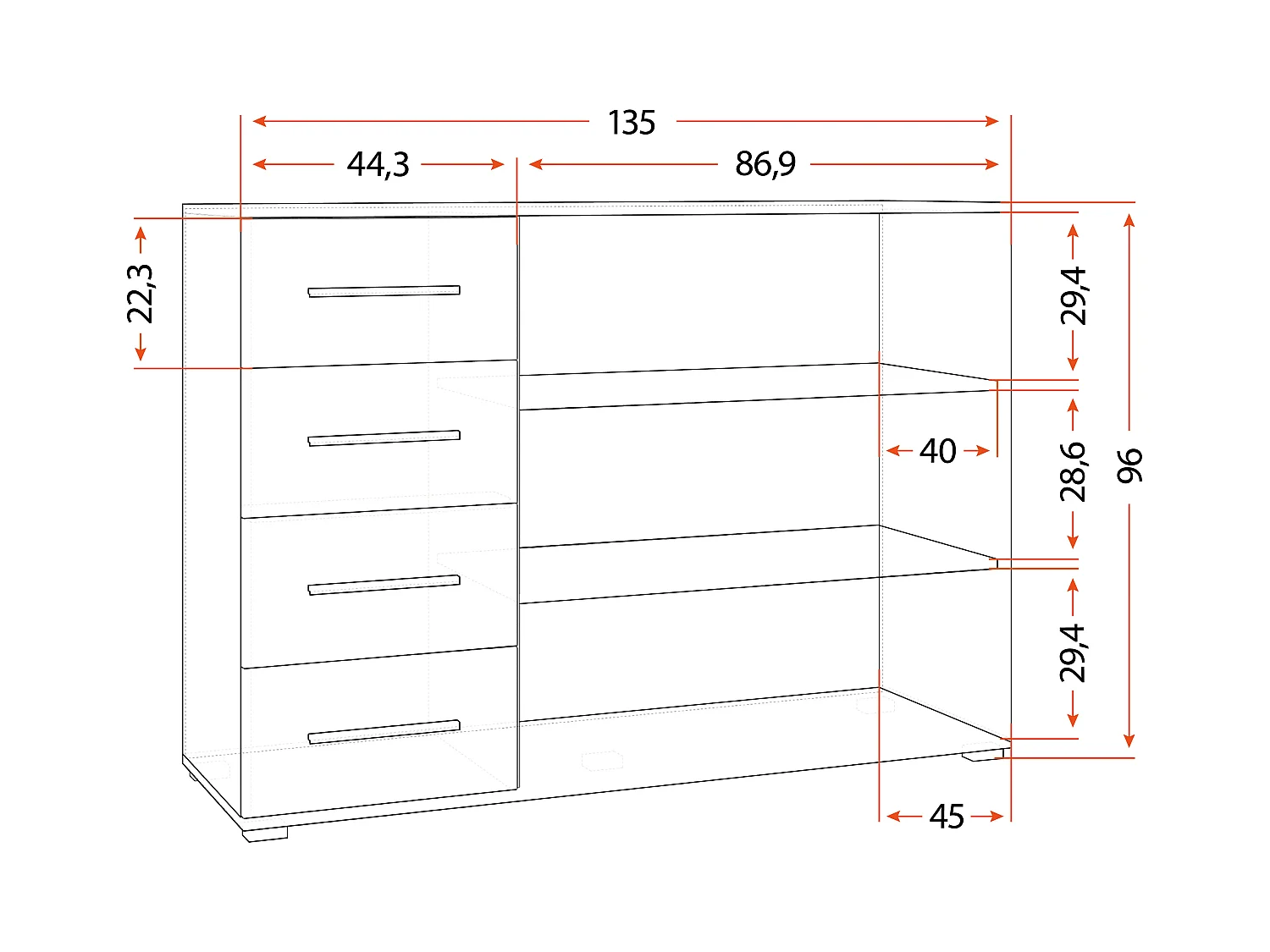 Buffet - Commode Ilario III 135 cm - Aspect mat - Artisan - Gris