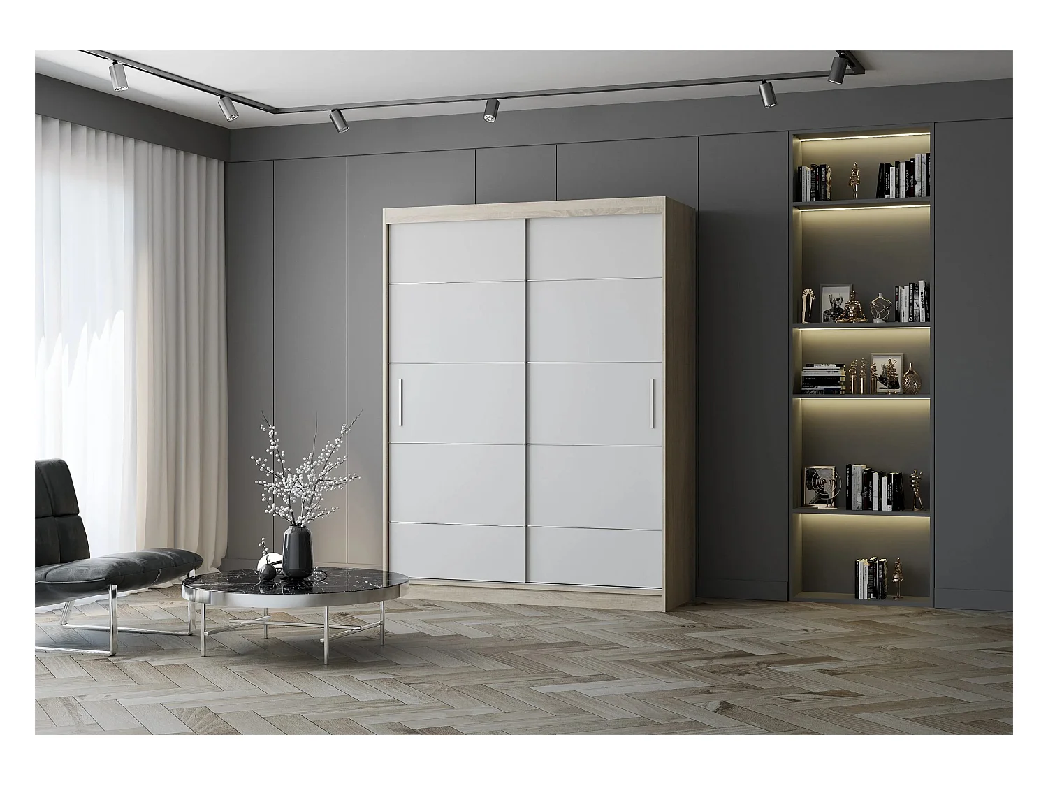 Armoire Aliona 150 cm - Chêne - Blanc