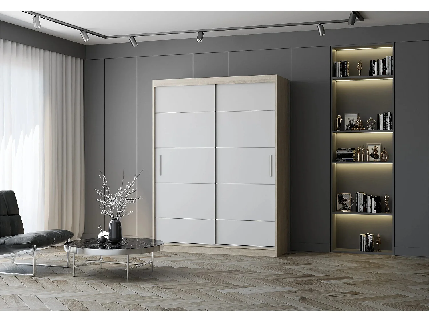 Armoire Aliona 150 cm - Chêne - Blanc