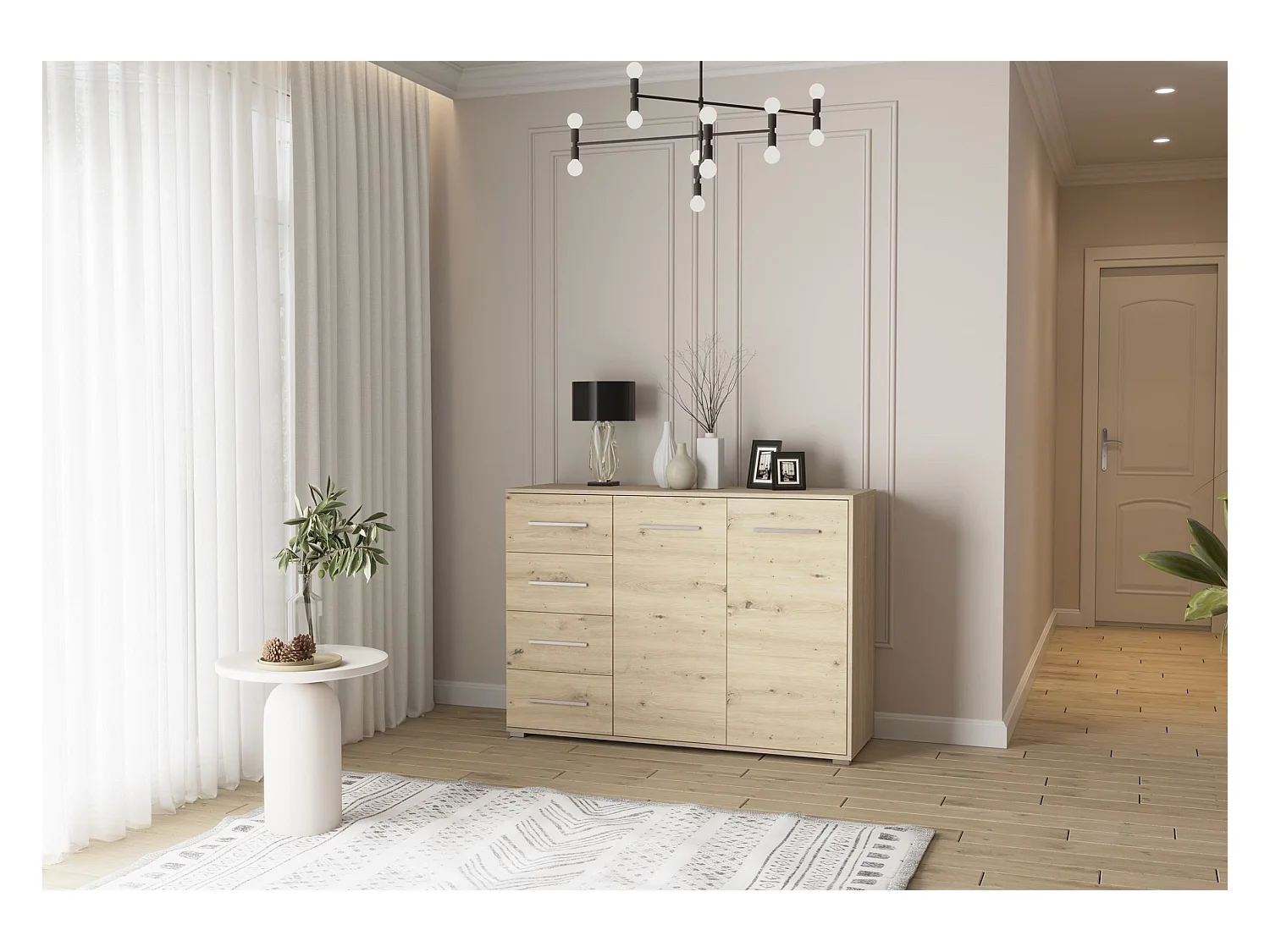 Buffet - Commode Ilario III 135 cm - Aspect mat - Chêne - Artisan