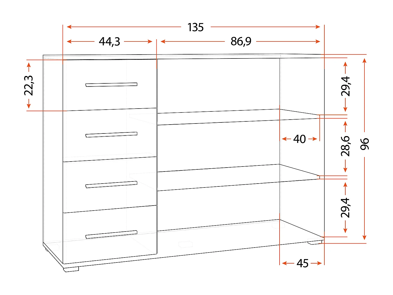 Buffet - Commode Ilario III 135 cm - Aspect mat - Chêne - Artisan