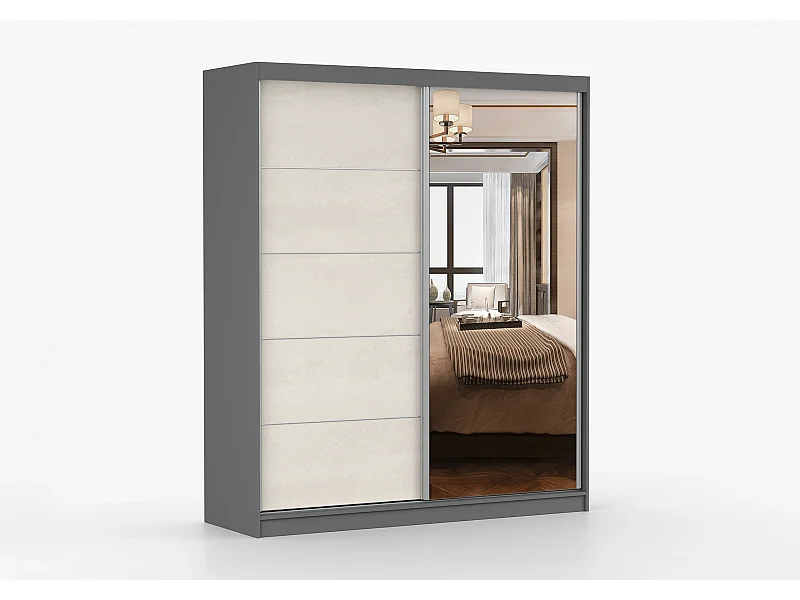 Armoire Ysalis 183 cm avec miroir - Gris - Soie