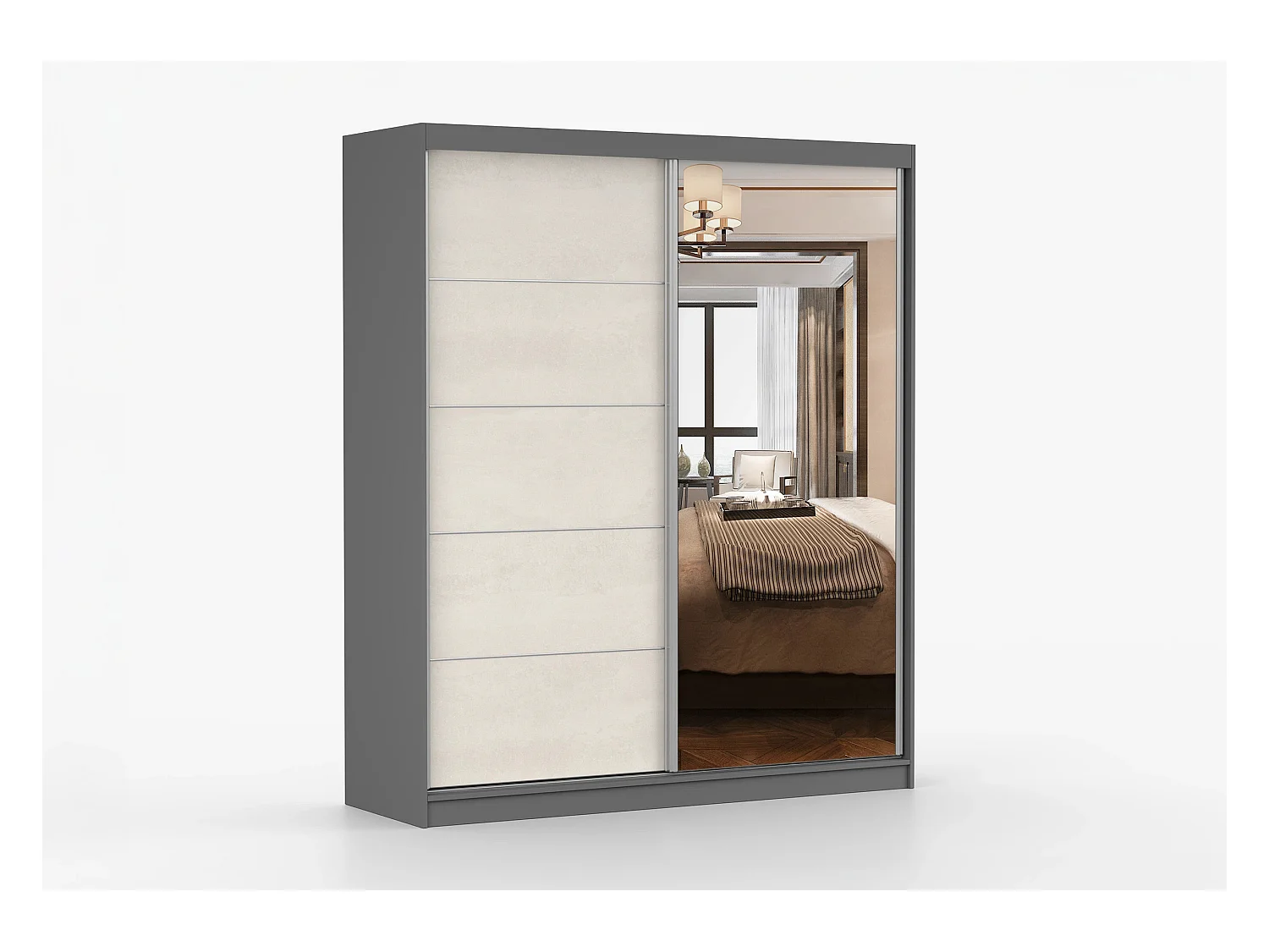 Armoire Ysalis 183 cm avec miroir - Gris - Soie