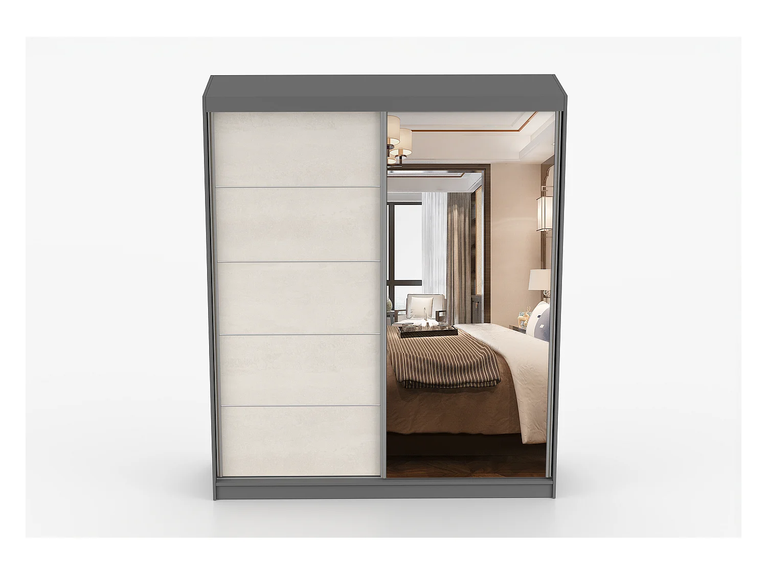 Armoire Ysalis 183 cm avec miroir - Gris - Soie