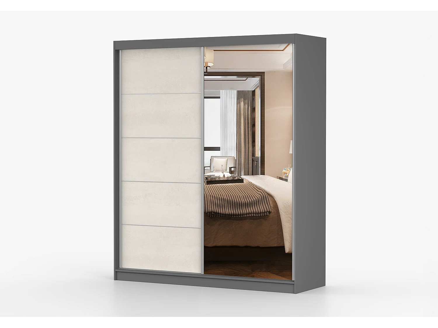 Armoire Ysalis 183 cm avec miroir - Gris - Soie