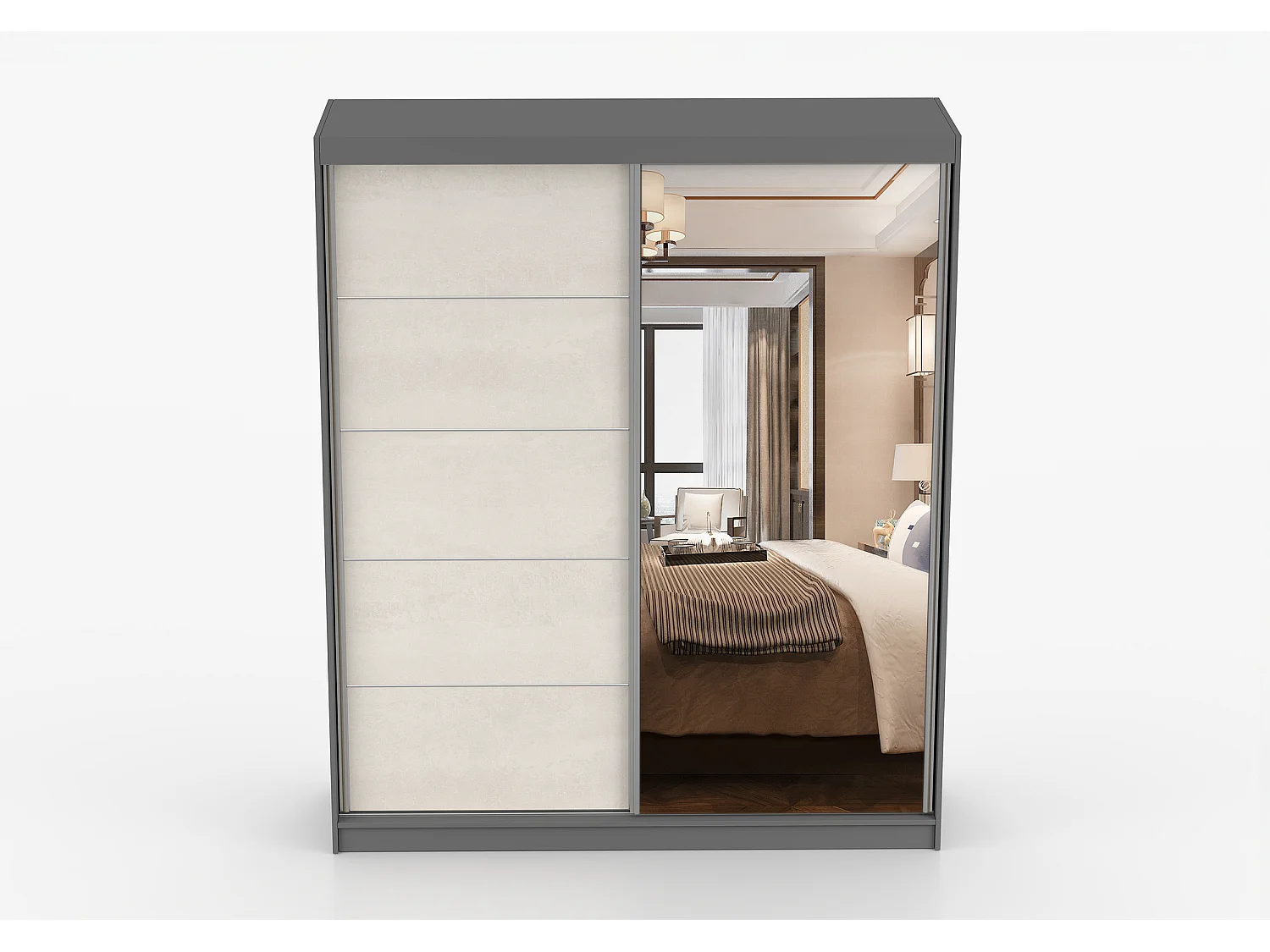 Armoire Ysalis 183 cm avec miroir - Gris - Soie