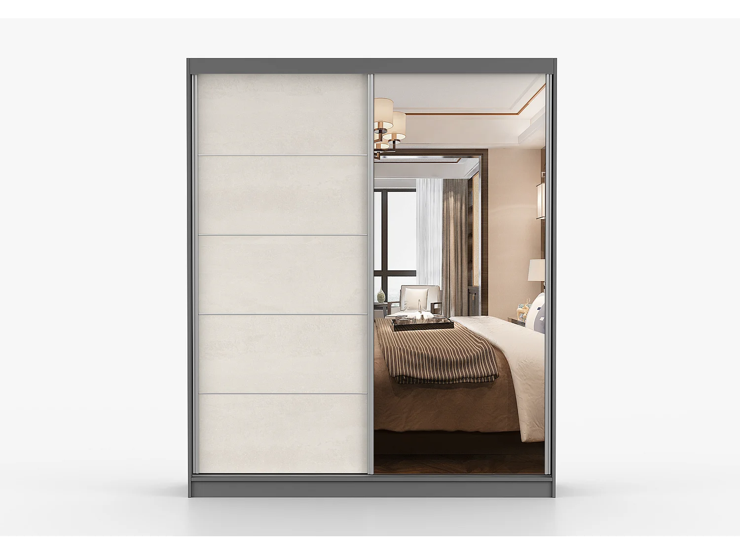 Armoire Ysalis 183 cm avec miroir - Gris - Soie